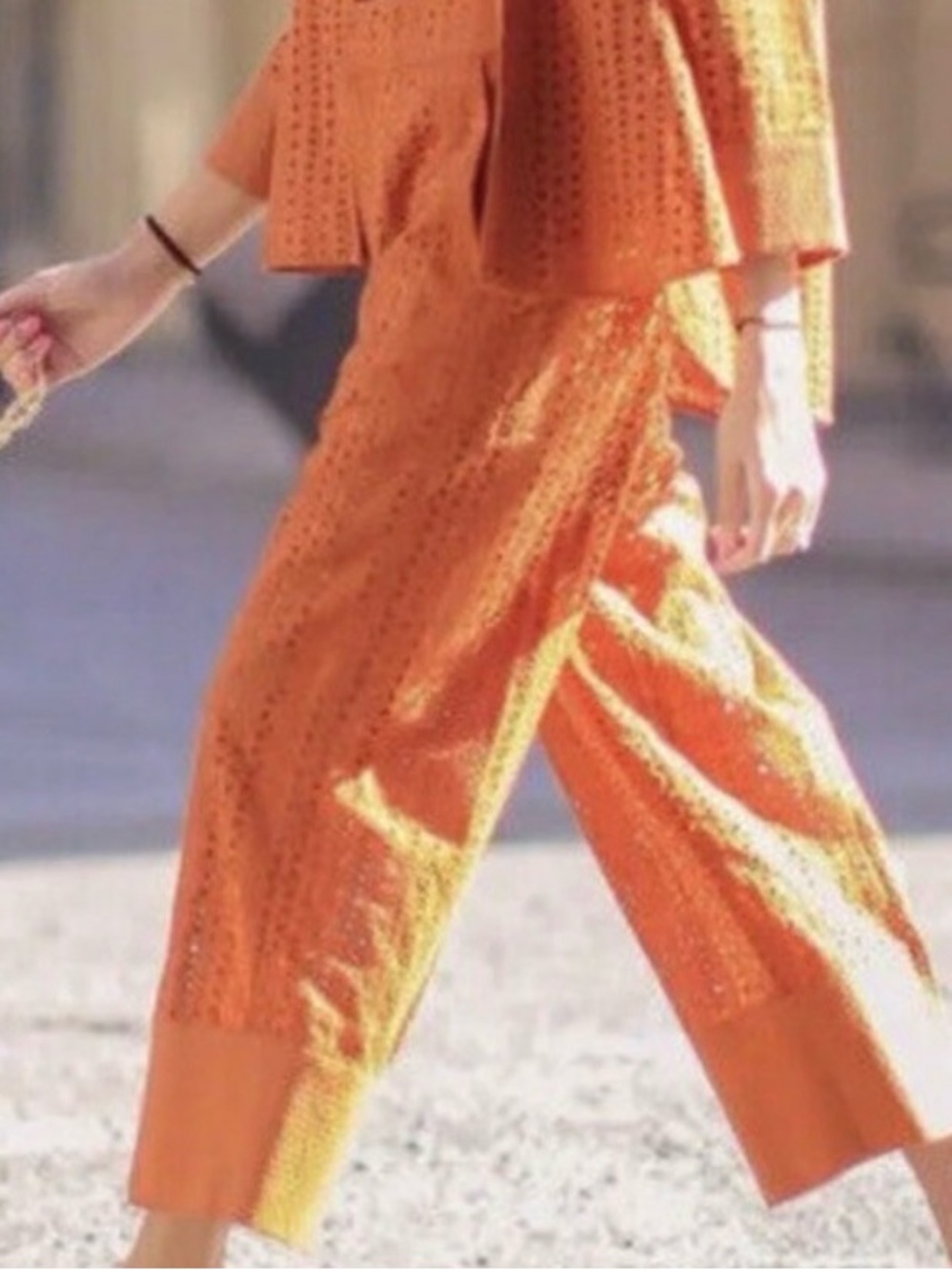 Zara Orange Eyelet Wide-Leg Pants